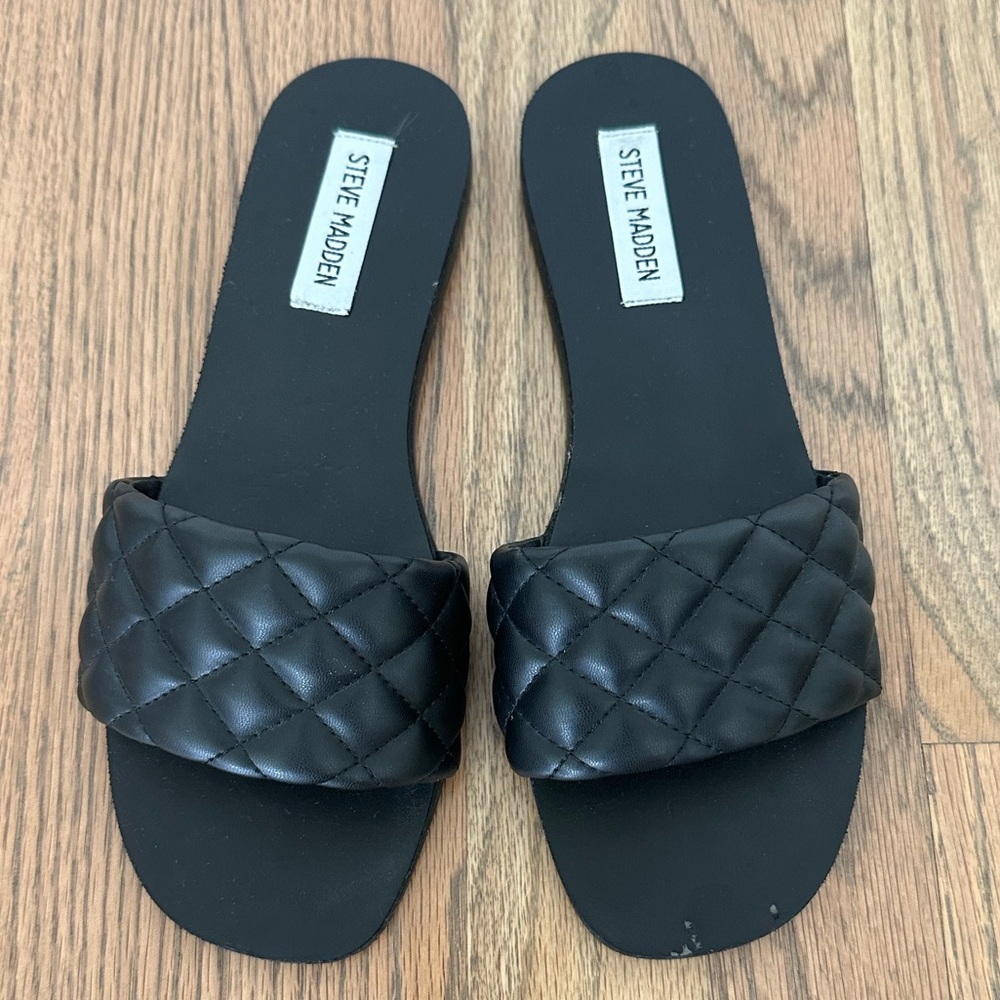 Steve Madden Black Quilted Slide Sandals